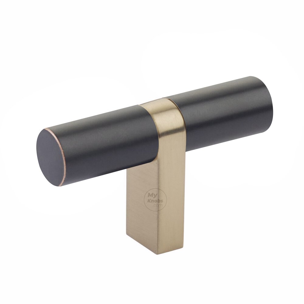 T-Knob 2-1/4" Overall Rectangular Bar Stem In Satin Brass And Smooth Bar In Oil Rubbed Bronze