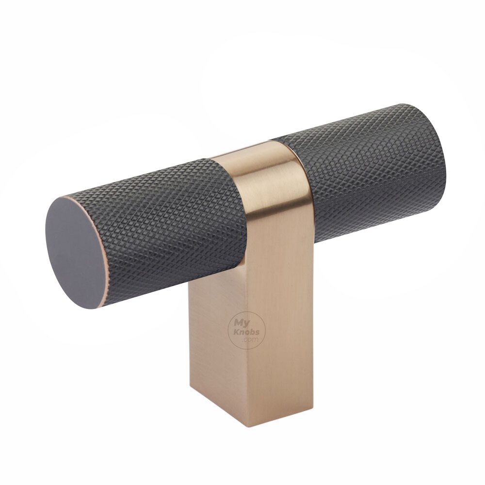 T-Knob 3-1/8" Overall Rectangular Bar Stem In Satin Copper And Knurled Bar In Oil Rubbed Bronze