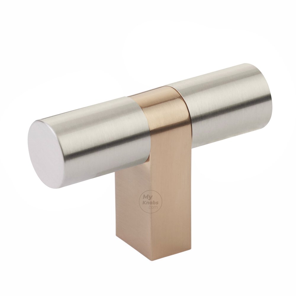 T-Knob 3-1/8" Overall Rectangular Bar Stem In Satin Copper And Smooth Bar In Satin Nickel