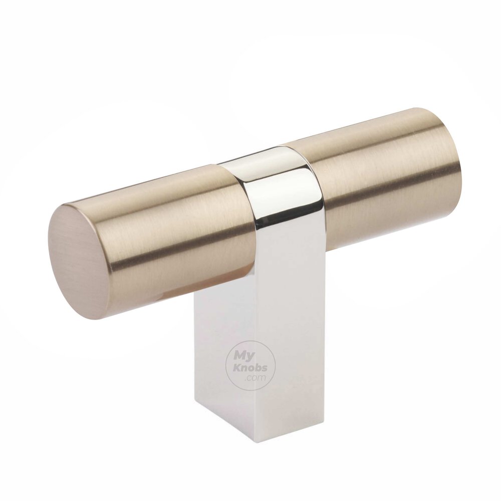 T-Knob 3-1/8" Overall Rectangular Bar Stem In Polished Nickel And Smooth Bar In Satin Copper