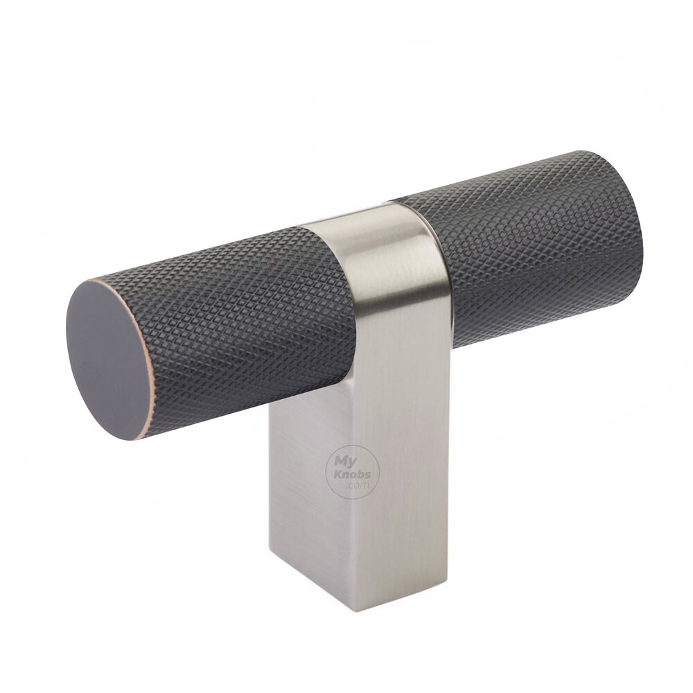 T-Knob 3-1/8" Overall Rectangular Bar Stem In Satin Nickel And Knurled Bar In Oil Rubbed Bronze