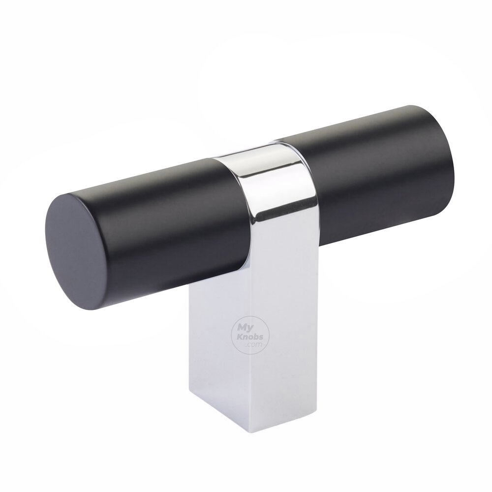T-Knob 3-1/8" Overall Rectangular Bar Stem In Polished Chrome And Smooth Bar In Flat Black