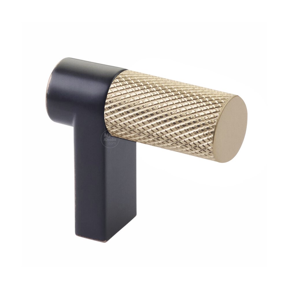 Cabinet Finger Pull 1-1/2" Overall In Oil Rubbed Bronze And Knurled Bar In Satin Brass