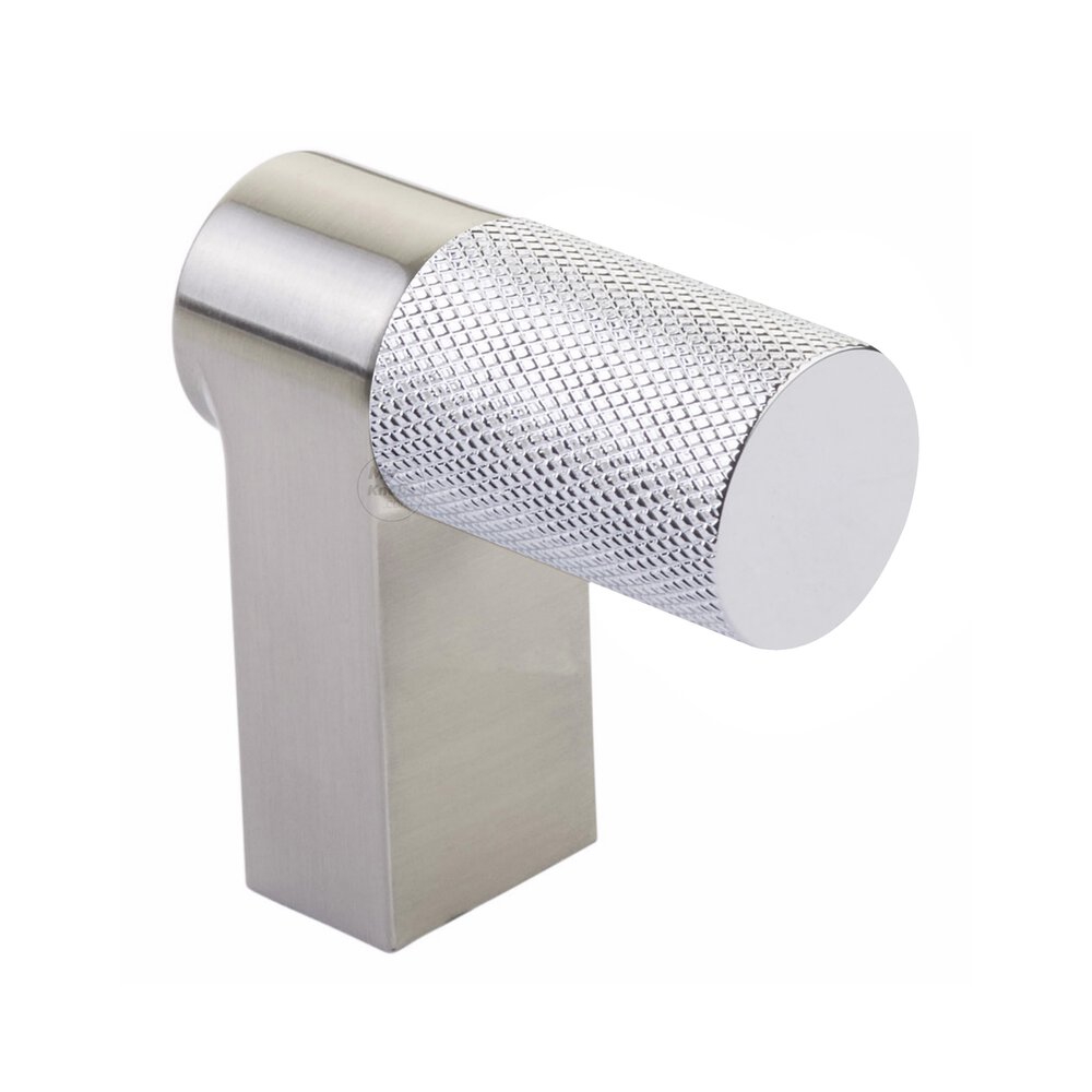 Cabinet Finger Pull 2" Overall In Satin Nickel And Knurled Bar In Polished Chrome