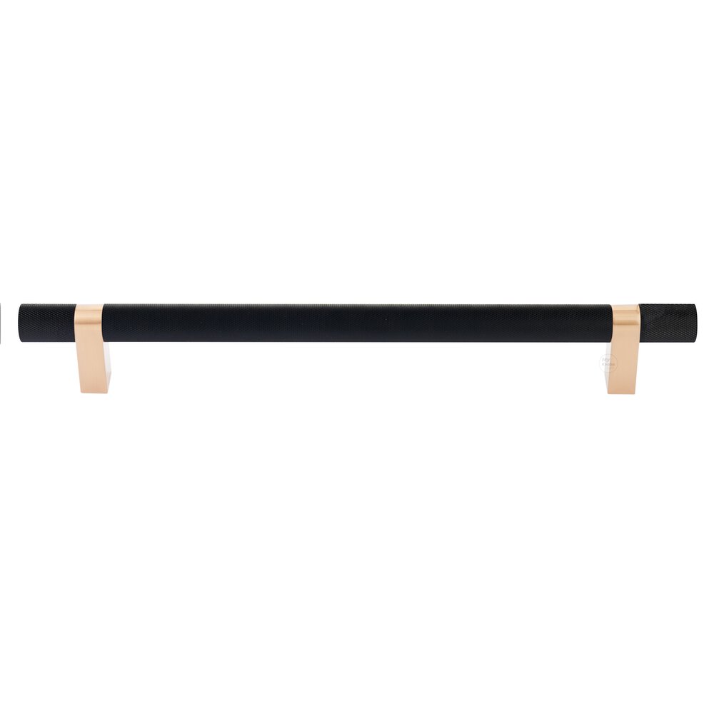 12" Centers Concealed Surface Mount Door Pull Rectangular Bar Stem In Satin Copper And Knurled Bar In Flat Black