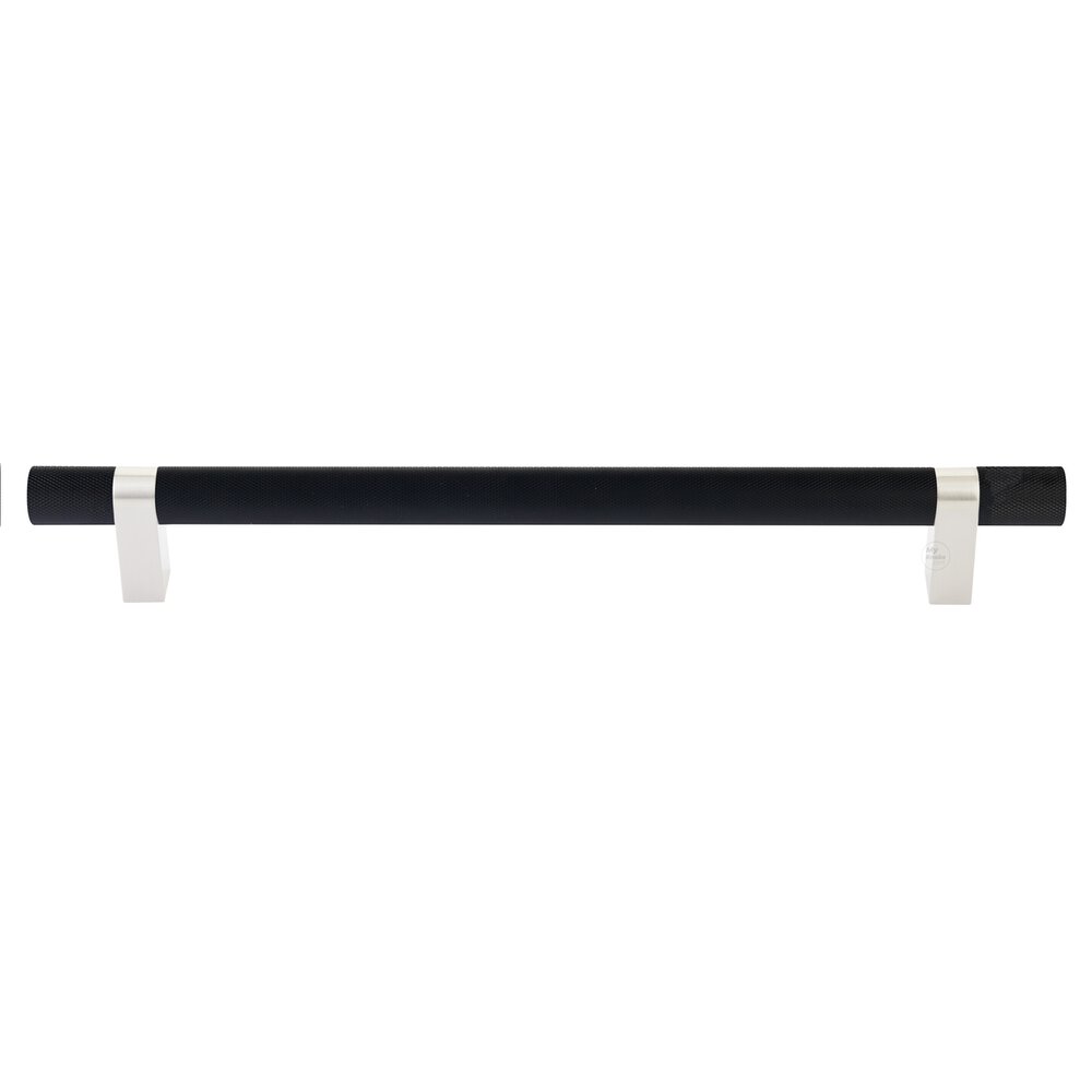 12" Centers Concealed Surface Mount Door Pull Rectangular Bar Stem In Satin Nickel And Knurled Bar In Flat Black
