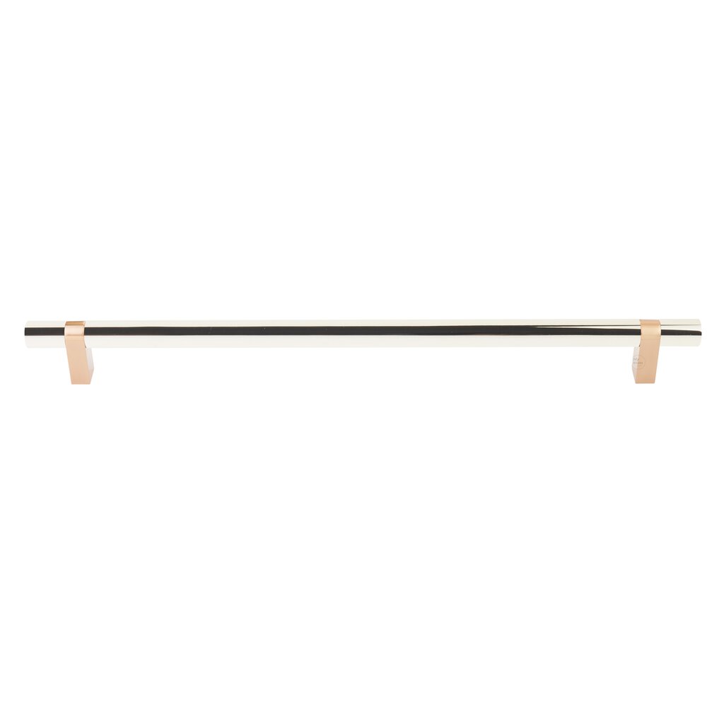 18" Centers Concealed Surface Mount Door Pull Rectangular Bar Stem In Satin Copper And Smooth Bar In Polished Nickel