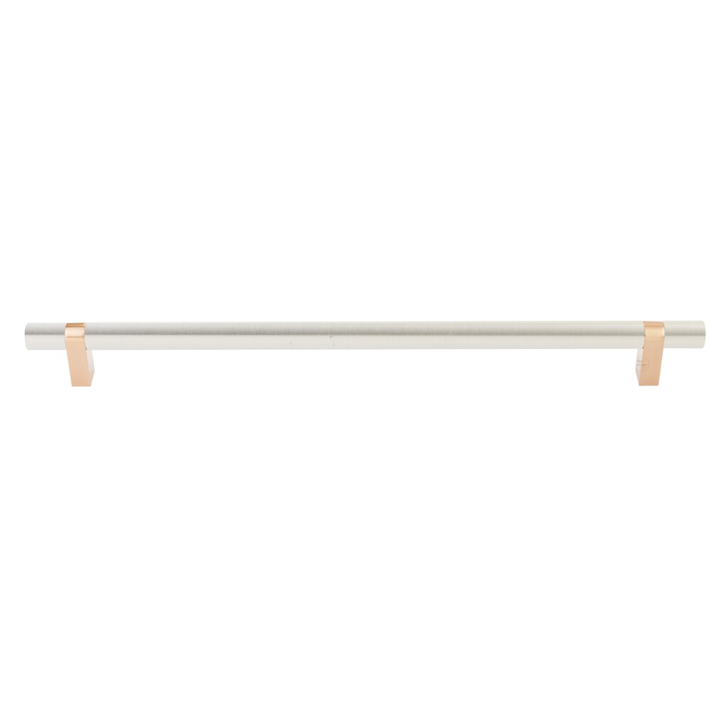 18" Centers Concealed Surface Mount Door Pull Rectangular Bar Stem In Satin Copper And Smooth Bar In Satin Nickel