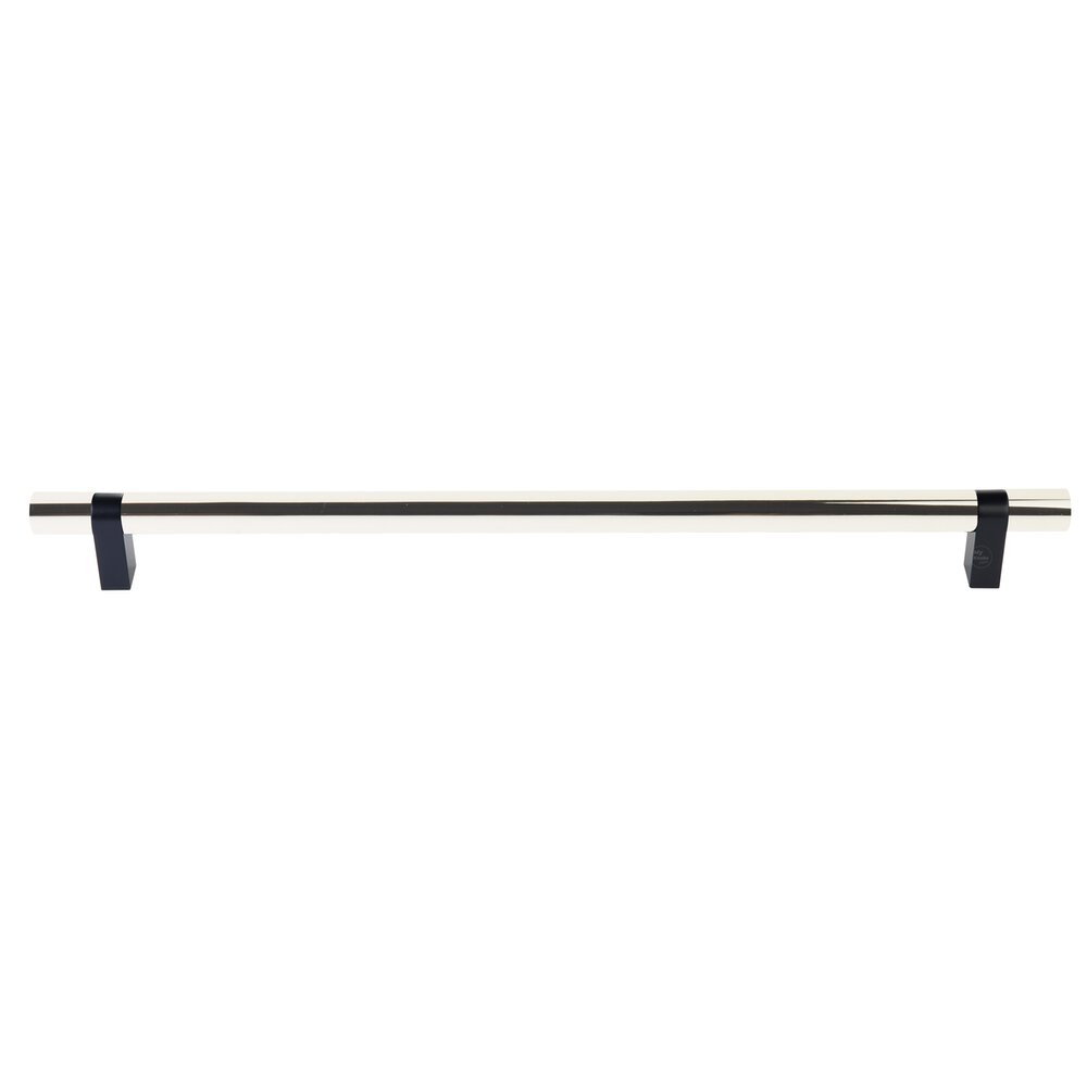 18" Centers Concealed Surface Mount Door Pull Rectangular Bar Stem In Flat Black And Smooth Bar In Polished Nickel