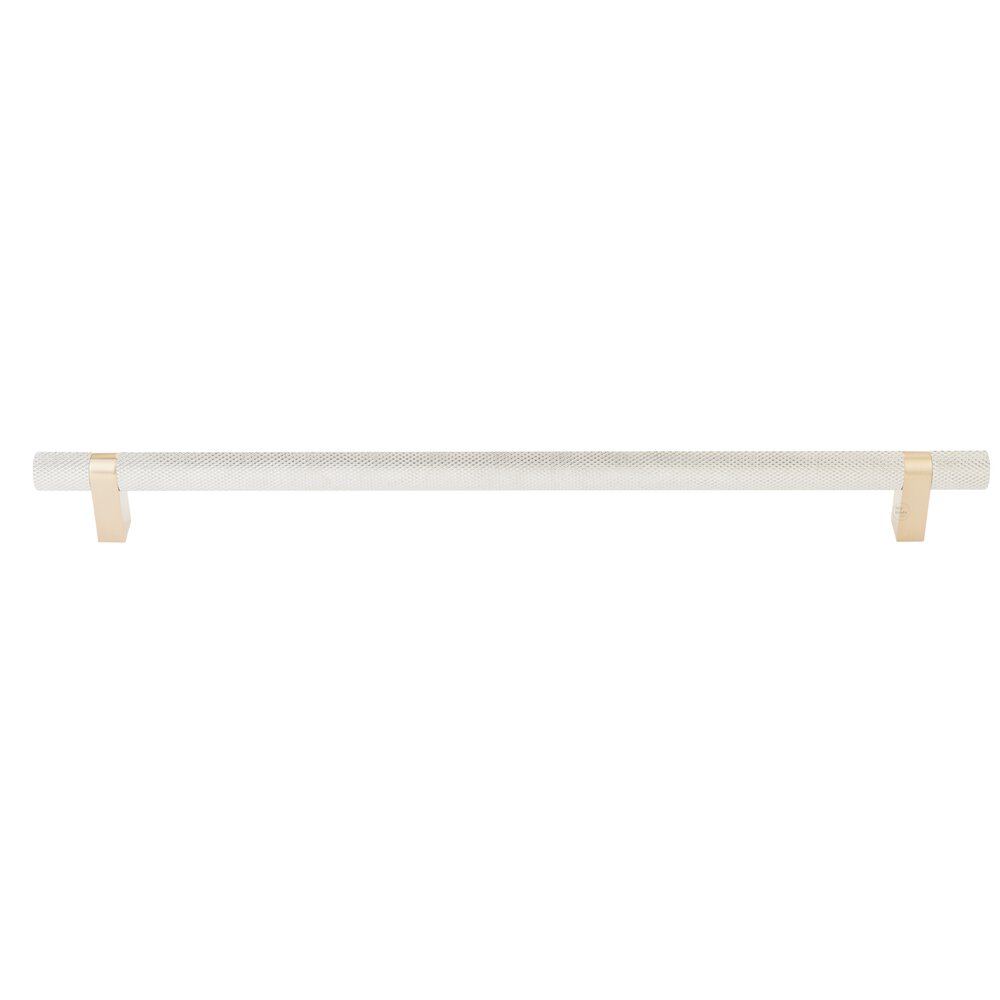 18" Centers Concealed Surface Mount Door Pull Rectangular Bar Stem In Satin Brass And Knurled Bar In Satin Nickel