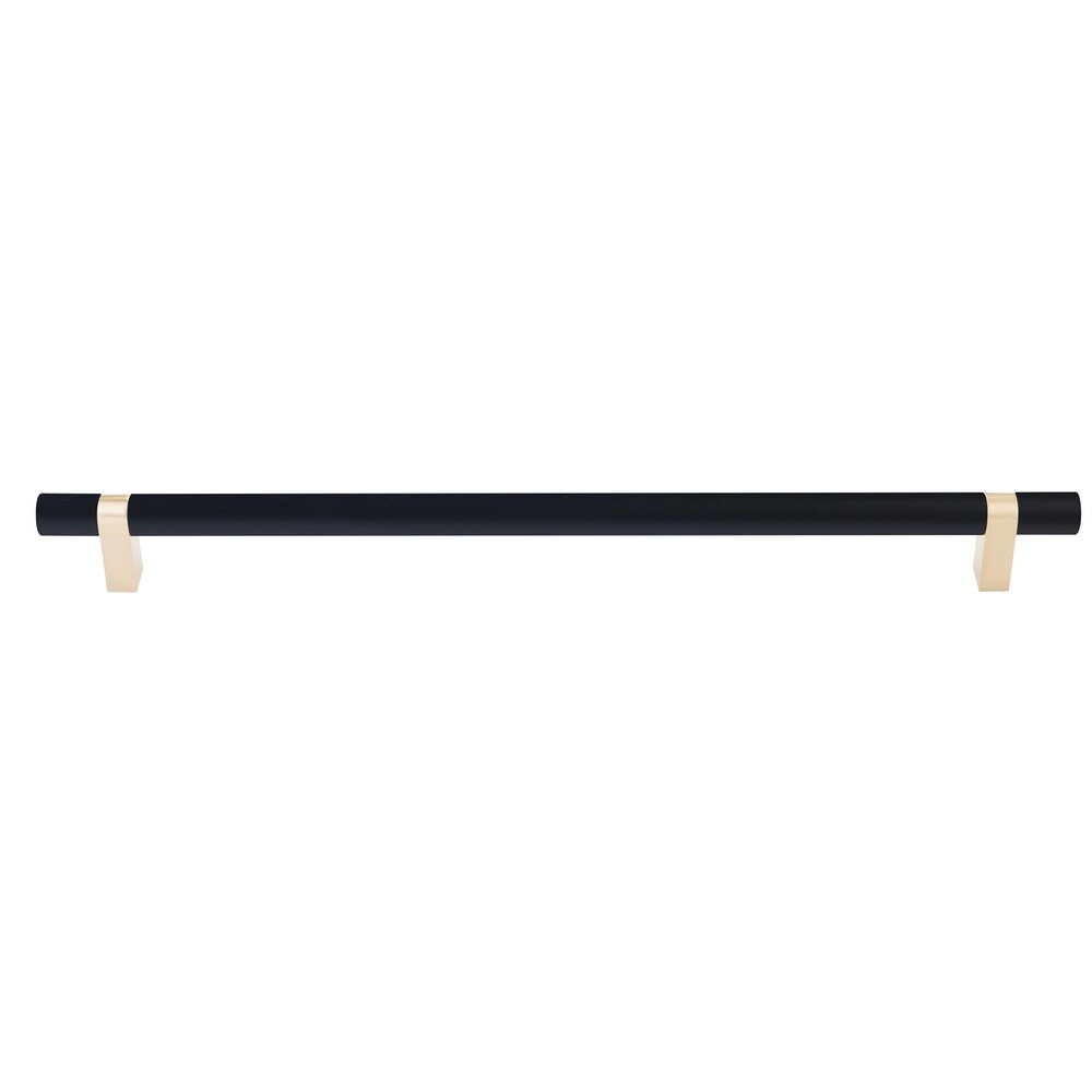 18" Centers Concealed Surface Mount Door Pull Rectangular Bar Stem In Satin Brass And Smooth Bar In Flat Black