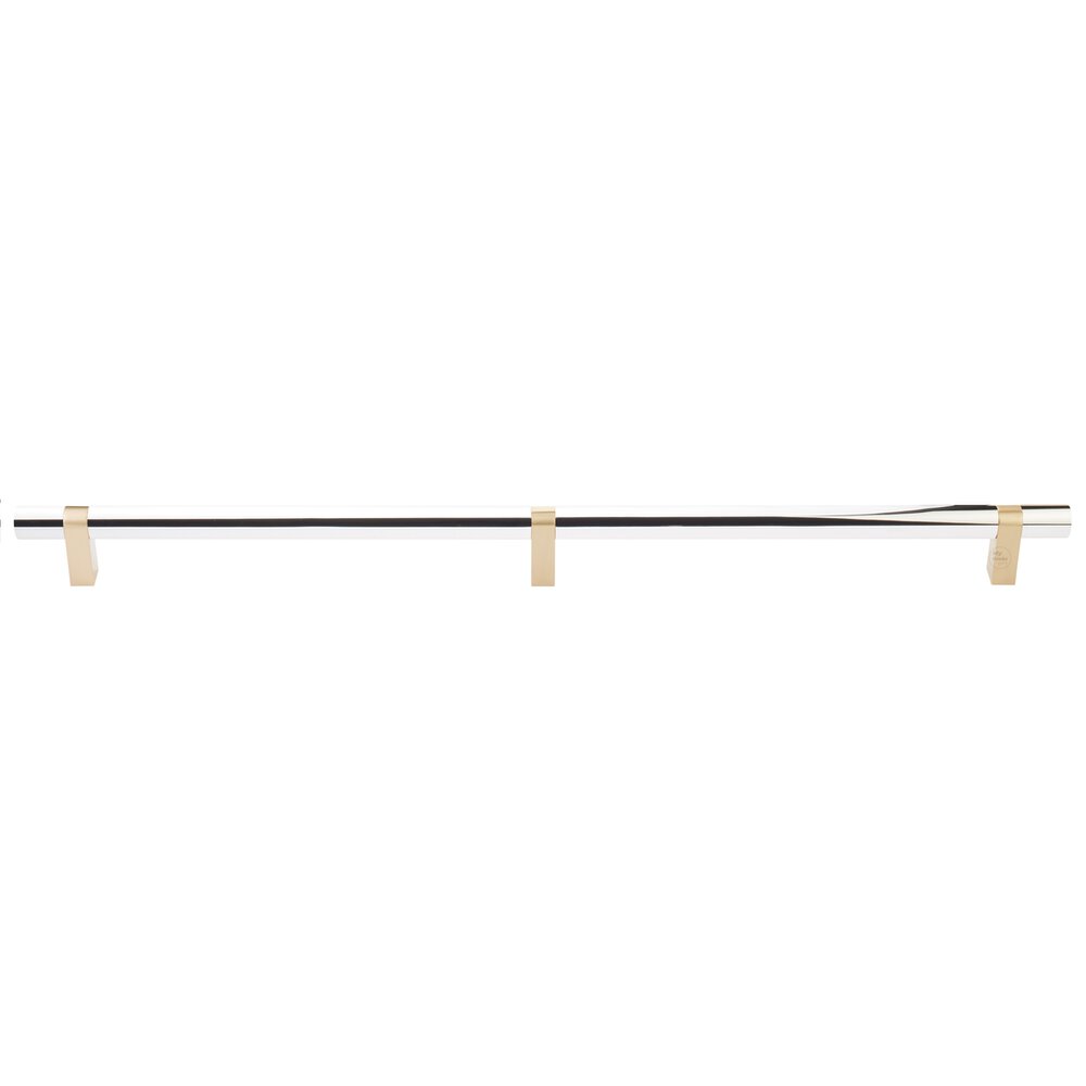 24" Centers Concealed Surface Mount Door Pull Rectangular Bar Stem In Satin Brass And Smooth Bar In Polished Nickel
