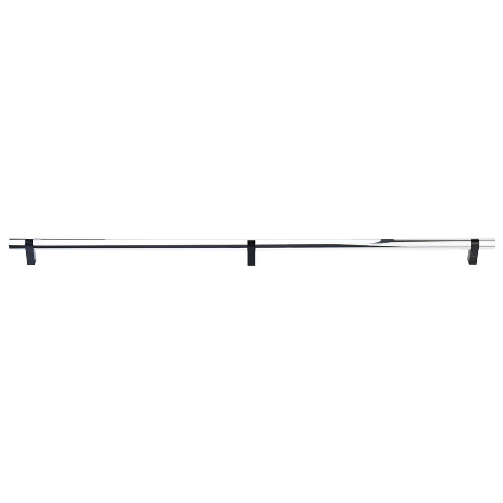36" Centers Concealed Surface Mount Door Pull Rectangular Bar Stem In Flat Black And Smooth Bar In Polished Chrome