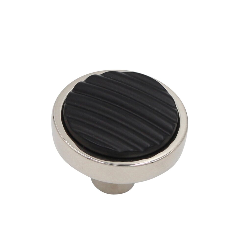 1-1/2" Round Knob in Polished Nickel with Matte Black inlay