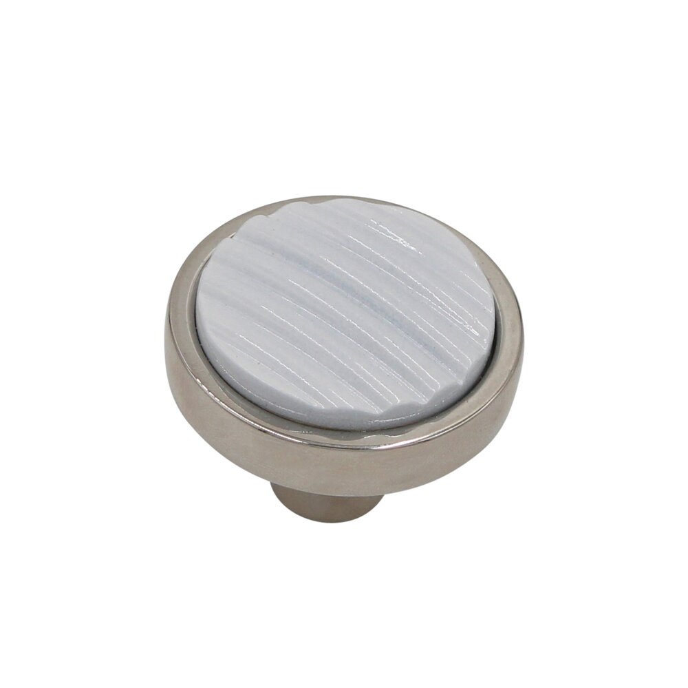 1-1/2" Round Knob in Polished Nickel with White inlay