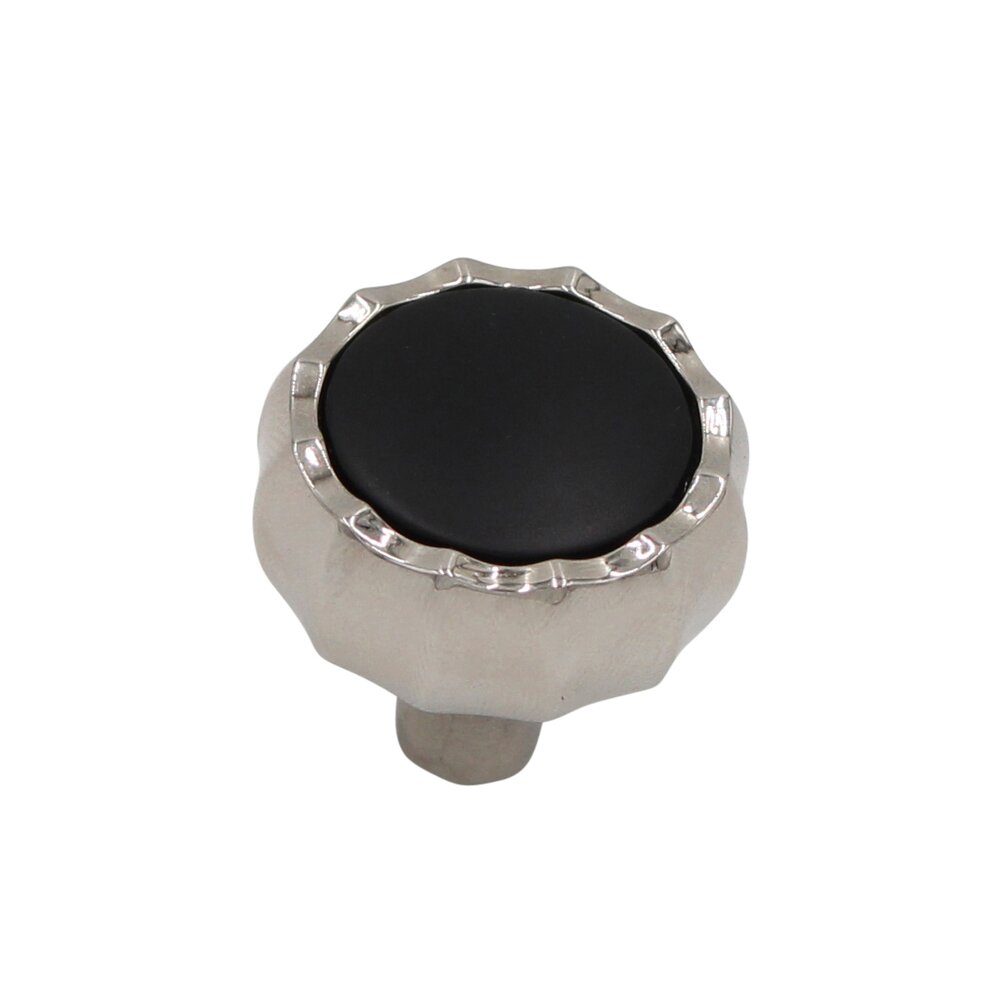 1-1/8" Round Knob in Polished Nickel with Matte Black inlay