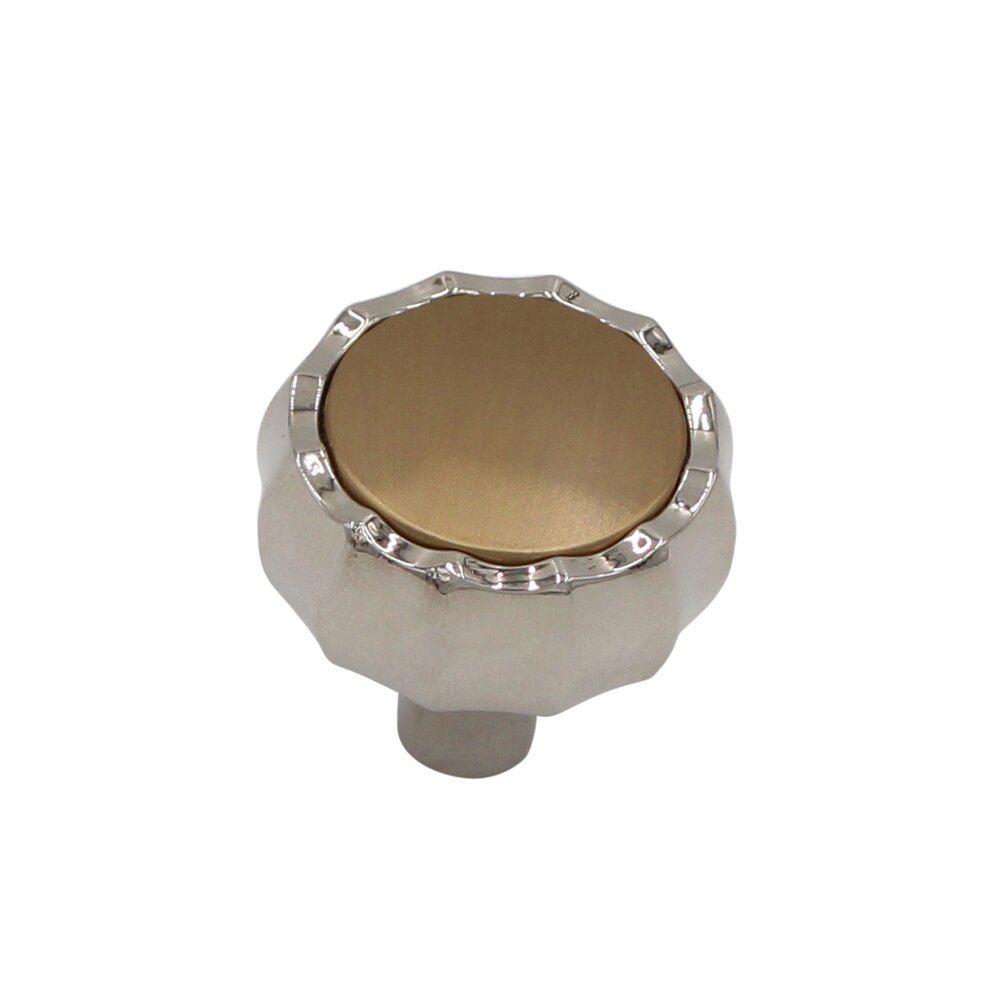 1-1/8" Round Knob in Polished Nickel with Satin Brass inlay