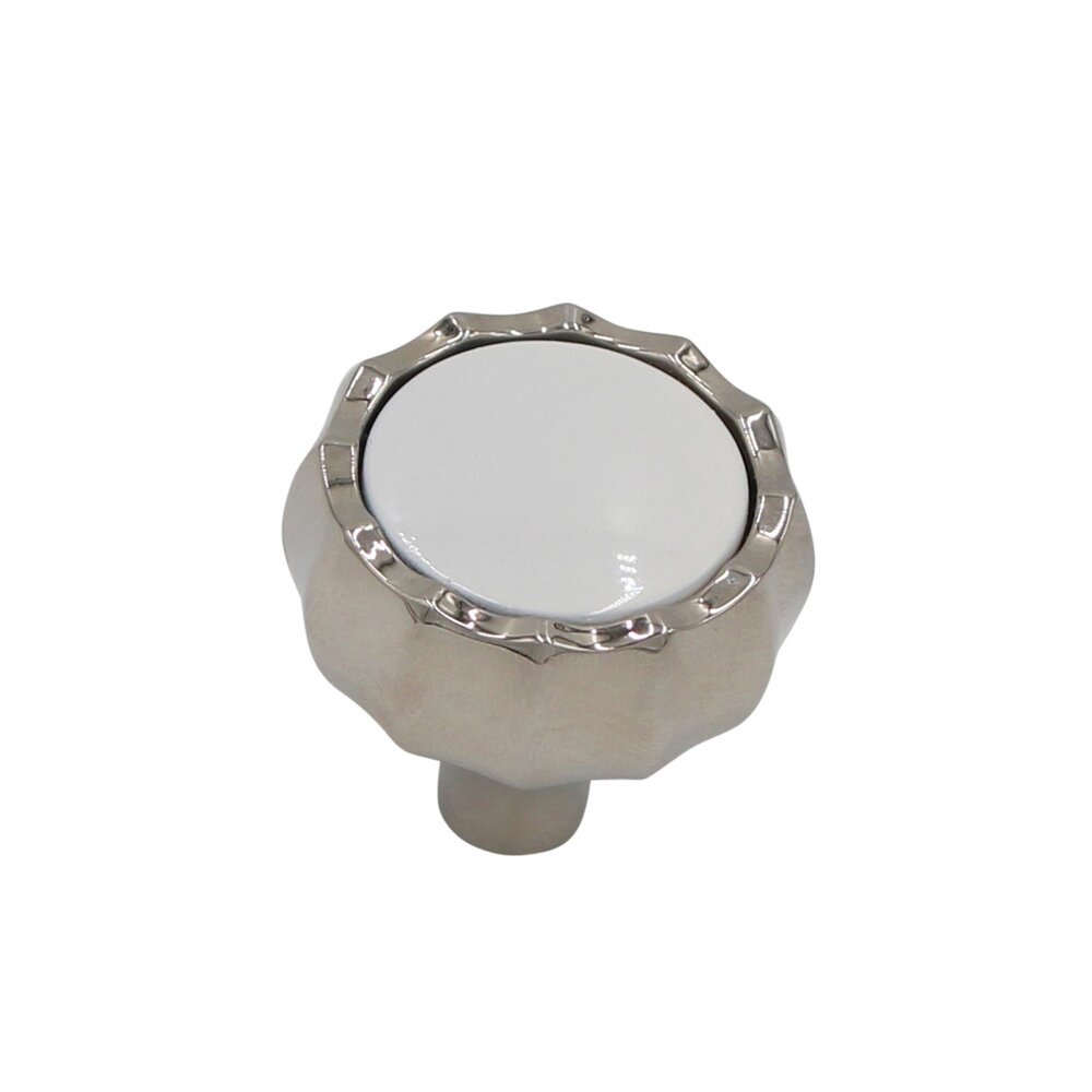 1-1/8" Round Knob in Polished Nickel with White inlay
