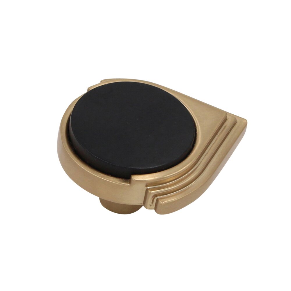 2" Pointed Knob in Satin Brass with Matte Black inlay
