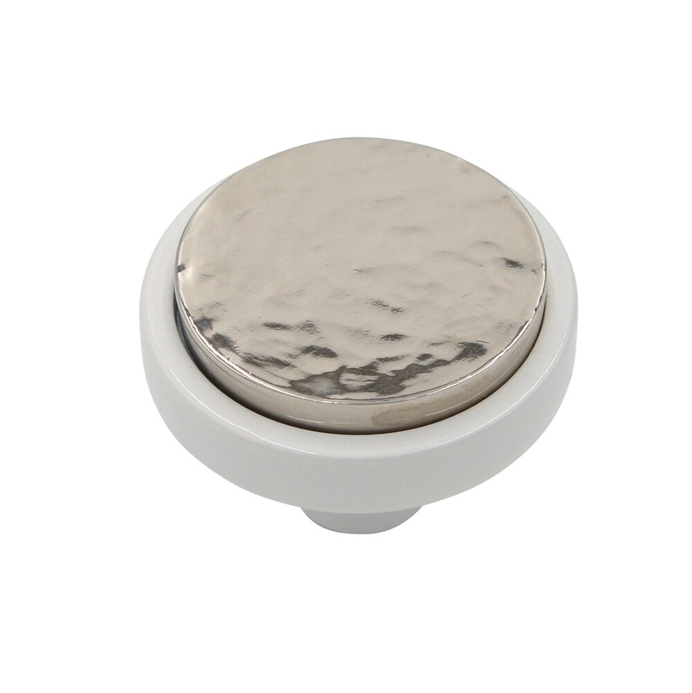 1 1/2" Round Knob in White/Polished Nickel