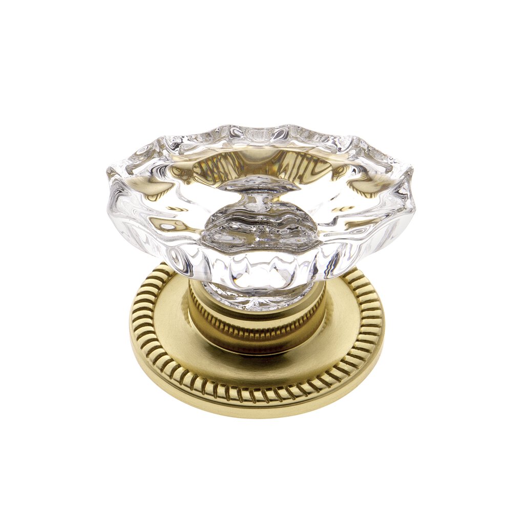 Biarritz Crystal 1-3/4" Knob with Newport Rosette in Polished Brass