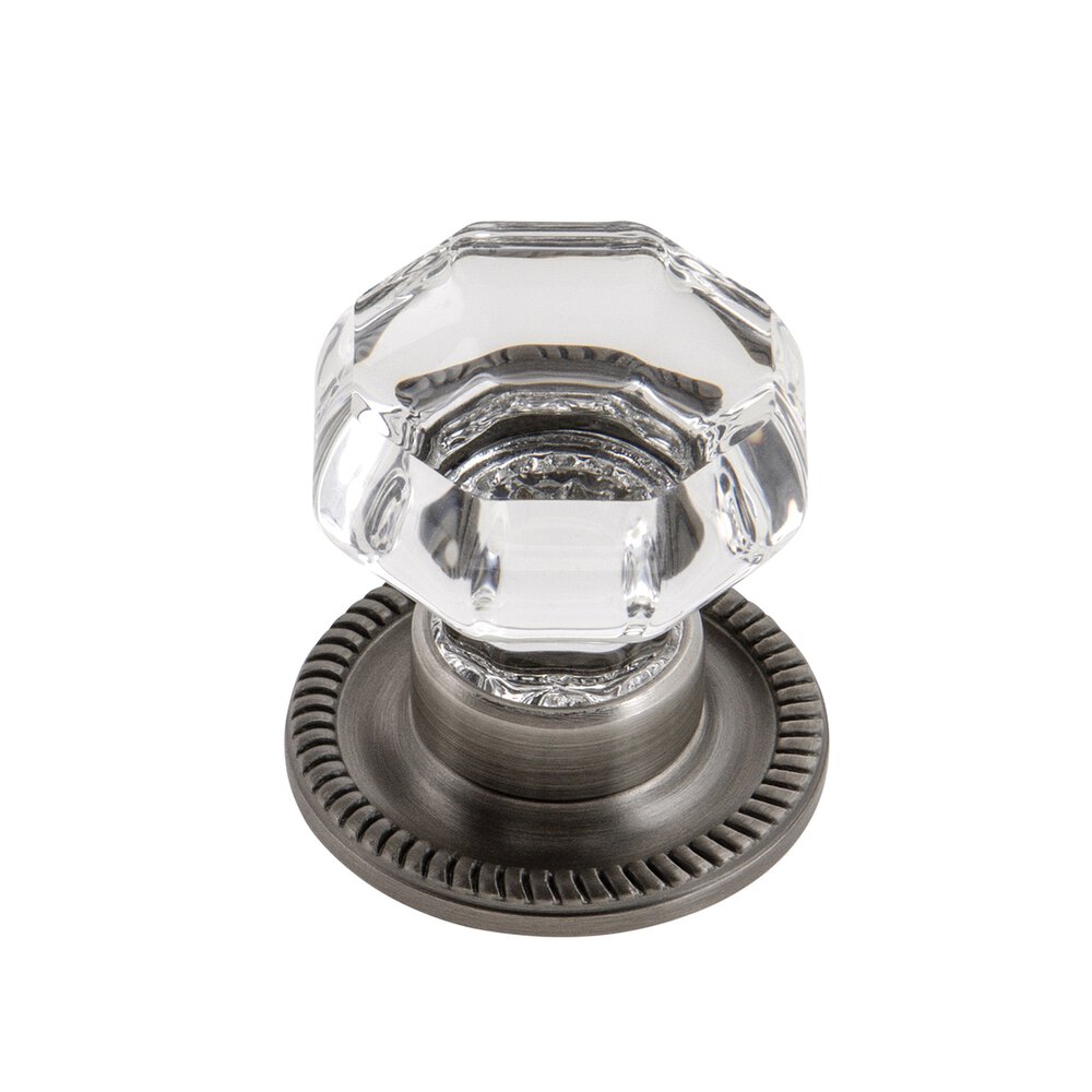 Chambord Crystal 1-3/8" Knob with Newport Rosette in Antique Pewter