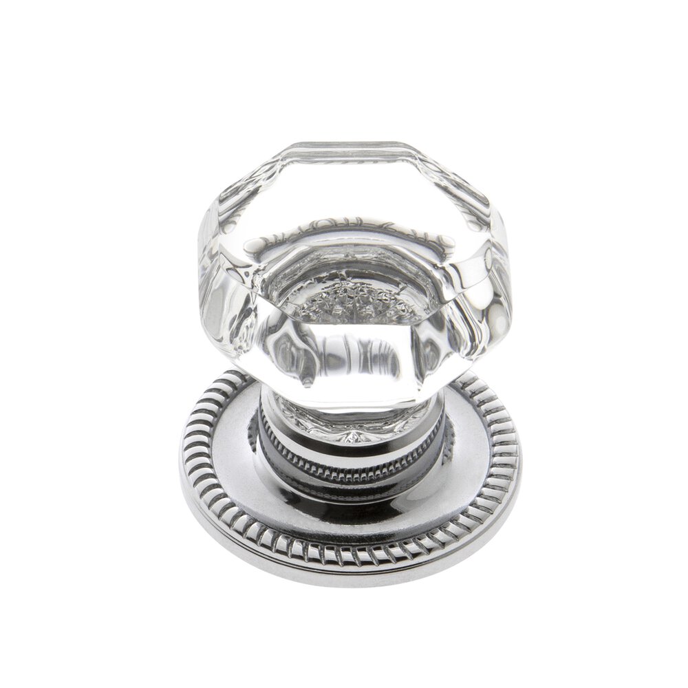 Chambord Crystal 1-3/8" Knob with Newport Rosette in Bright Chrome