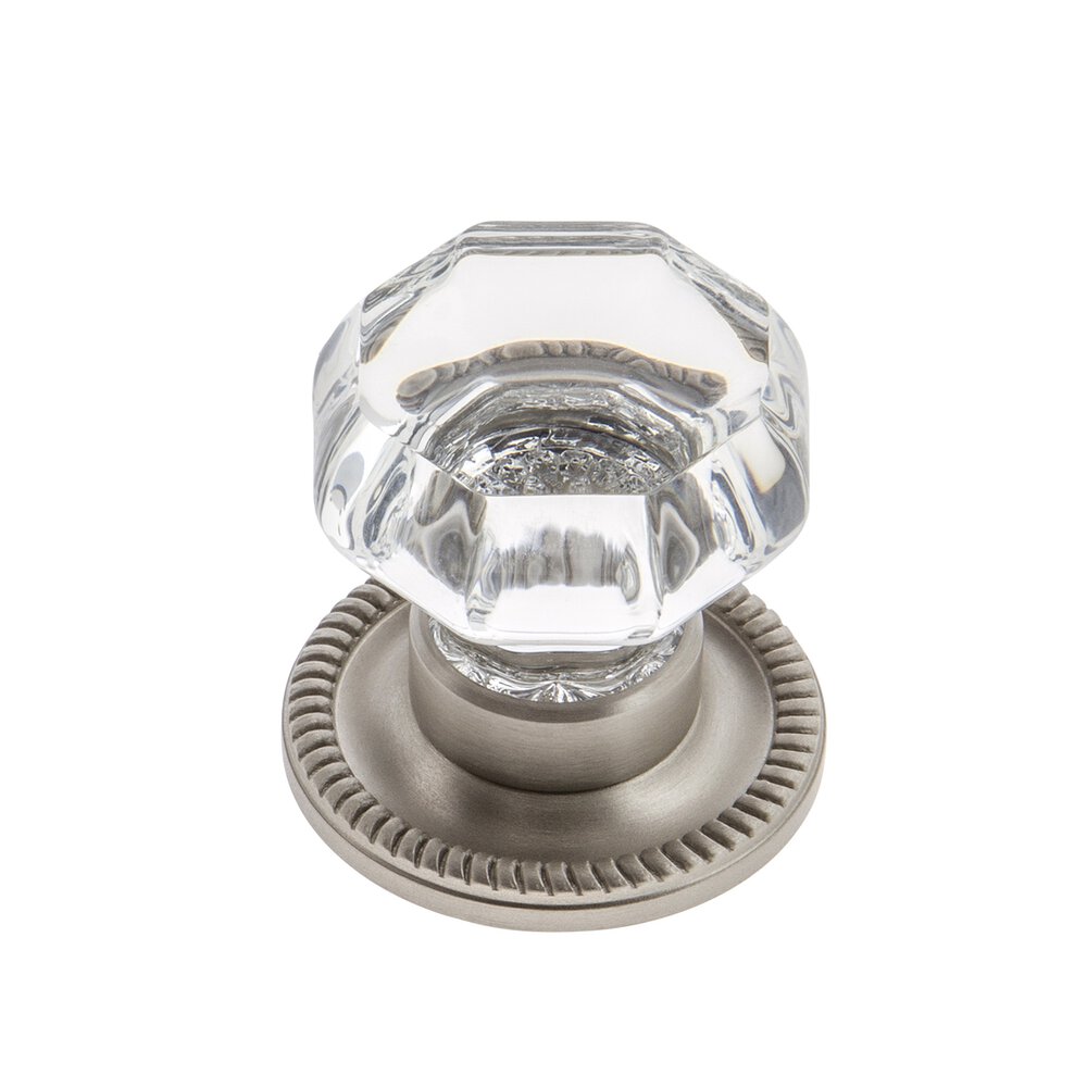 Chambord Crystal 1-3/8" Knob with Newport Rosette in Satin Nickel