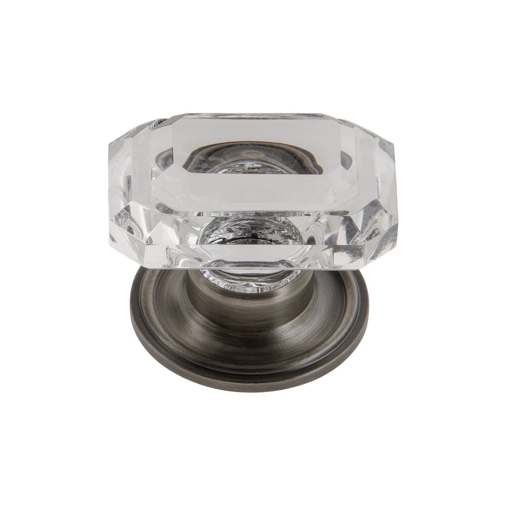 Baguette Clear Crystal 1-3/4" Knob with Georgetown Rosette in Antique Pewter