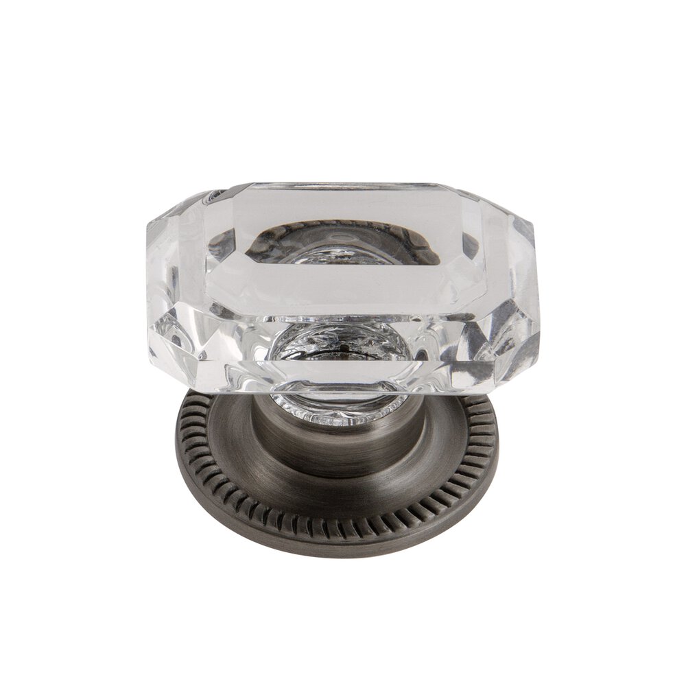 Baguette Clear Crystal 1-3/4" Knob with Newport Rosette in Antique Pewter