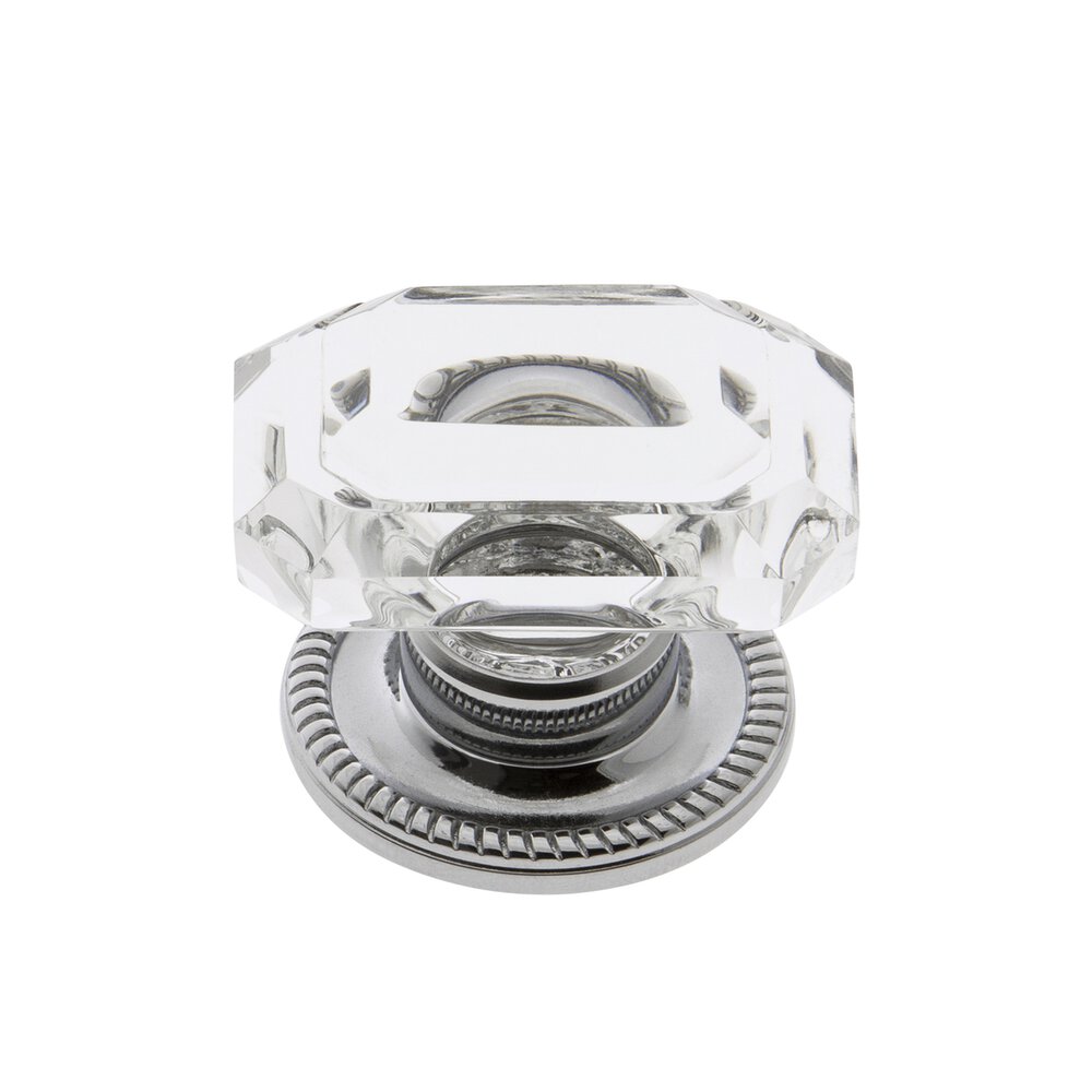 Baguette Clear Crystal 1-3/4" Knob with Newport Rosette in Bright Chrome