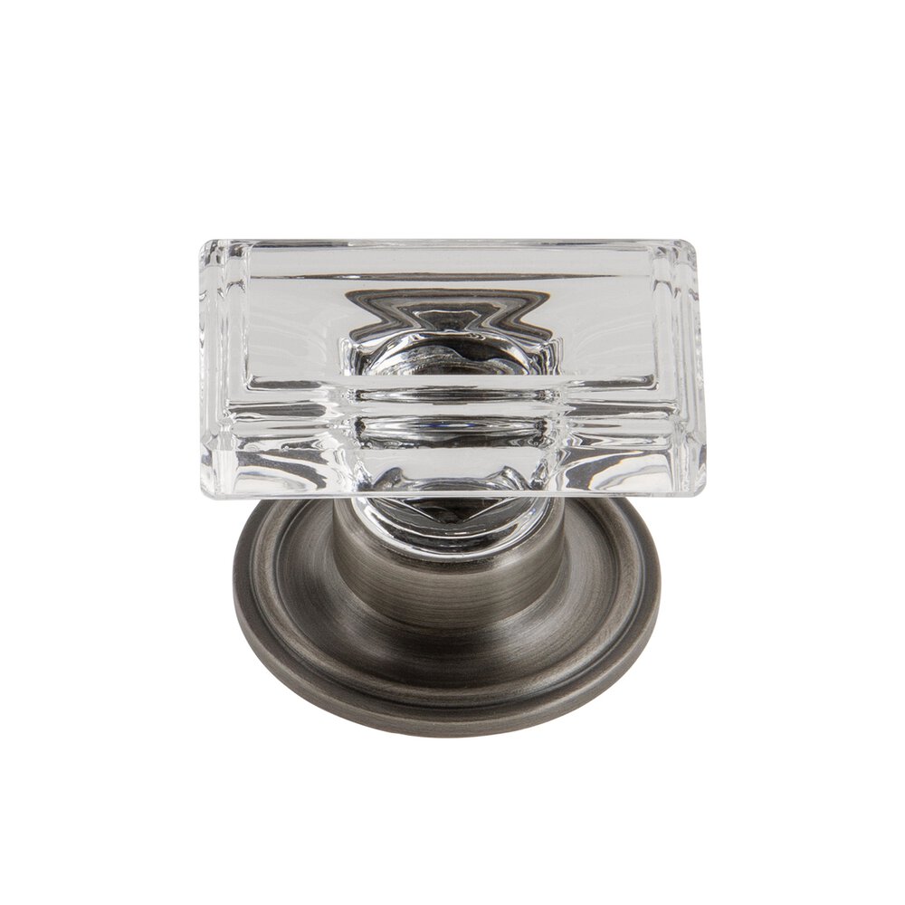 Carre Crystal 1-3/4" Knob with Georgetown Rosette in Antique Pewter