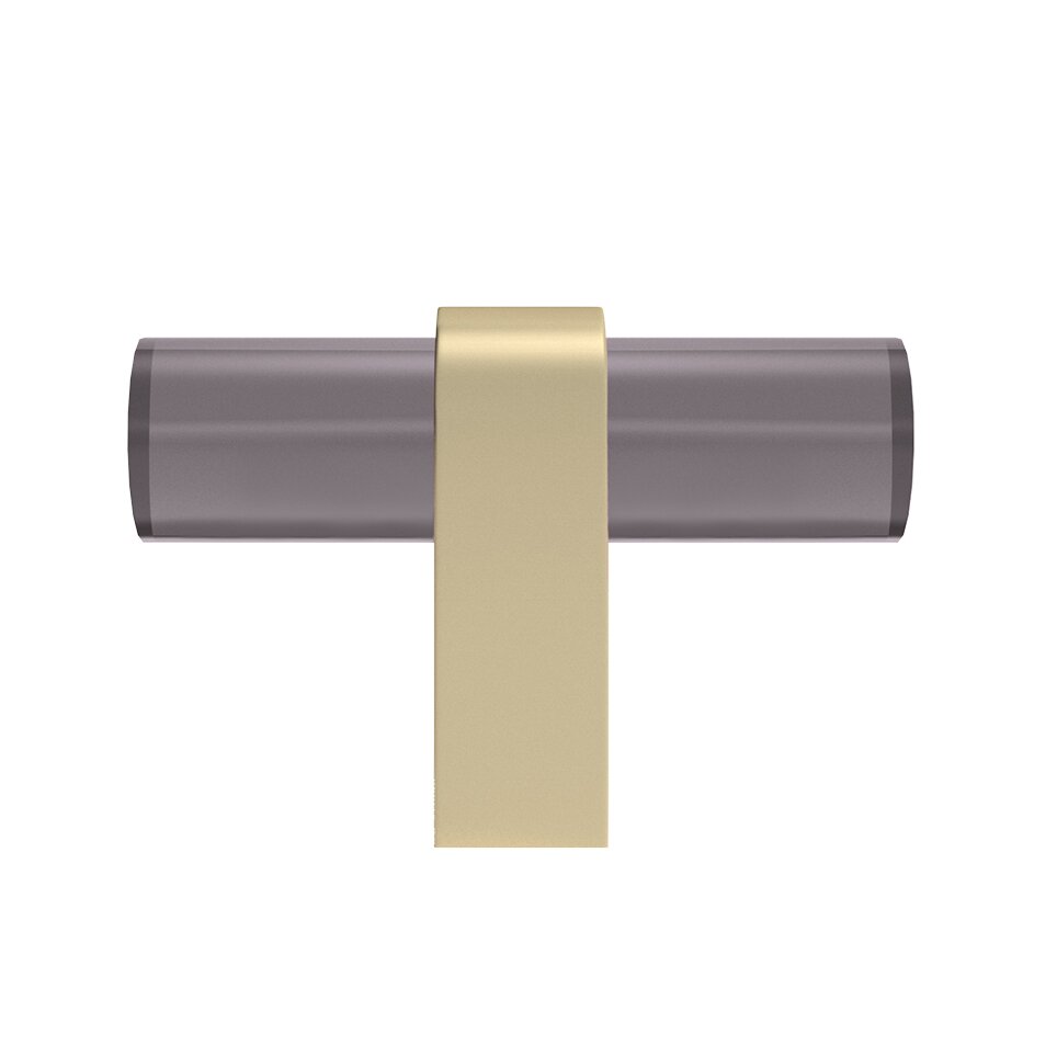 2" (51mm) Long T-Knob in Satin Brass and Smoke Acrylic