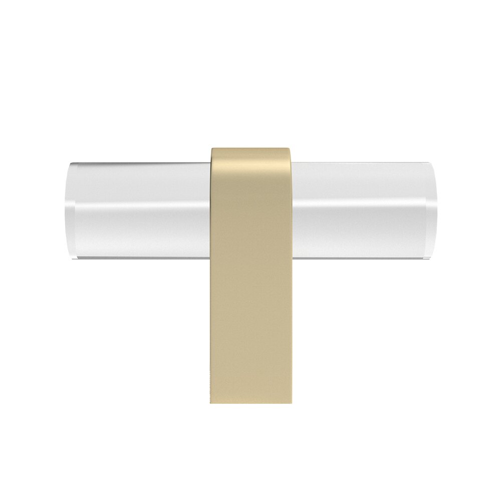 2" (51mm) Long T-Knob in Satin Brass and Clear Acrylic