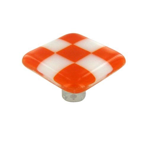 1 1/2" Knob in Opal Orange with White Sqaures with Aluminum base