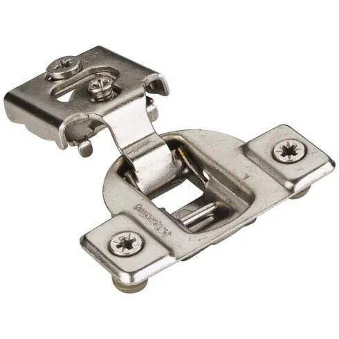1/2" Overlay Compact Hinge with Cam Adj & 4 tabs with Dowels in Nickel