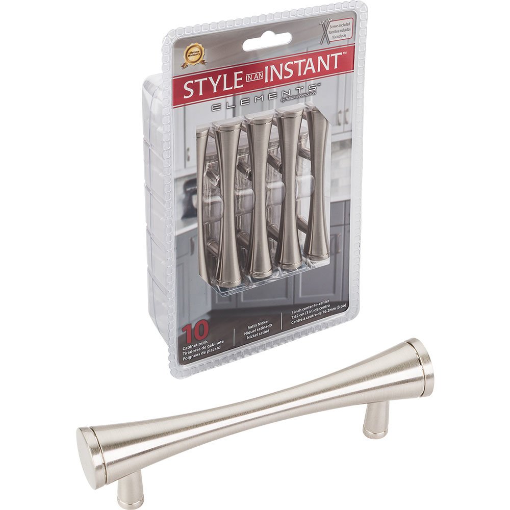 3" Centers Retail Packaged Pulls (10 PACK) in Satin Nickel