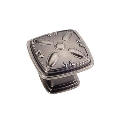 1 3/16" Diameter Decorated Square Knob in Brushed Pewter