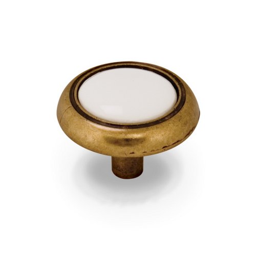 1 1/8" Diameter Knob with Ceramic Insert in Antique Brass Machined