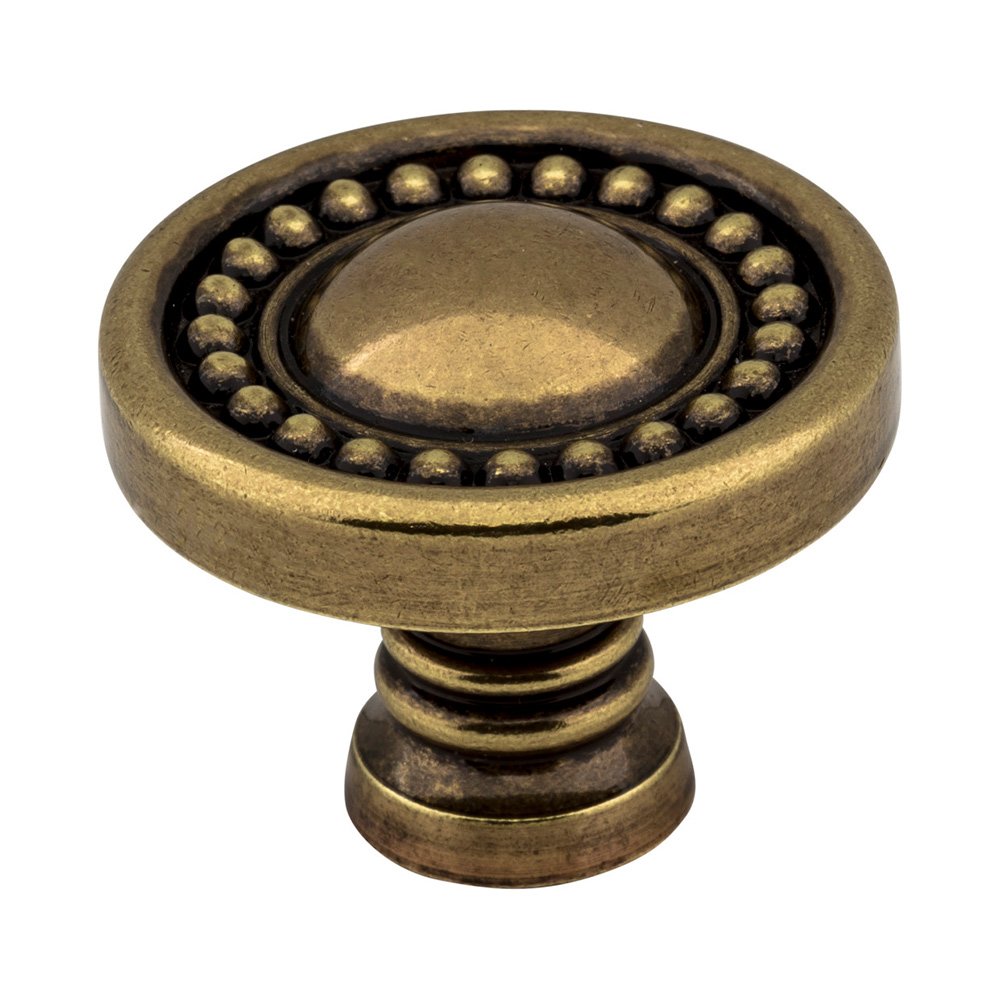 1 3/8" Diameter Beaded Knob in Lightly Distressed Antique Brass