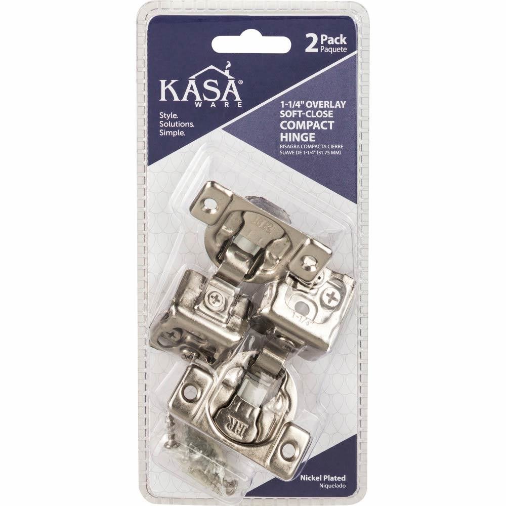 (2pc Pack) 1-1/4" Overlay Soft-close Compact Hinges in Polished Nickel
