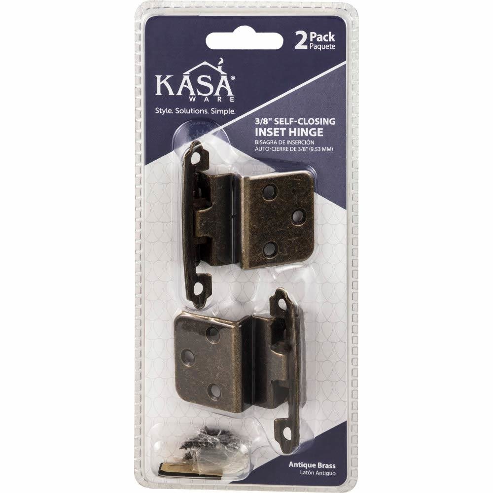 (2pc Pack) 3/8" Self-closing Inset Hinges in Antique Brass
