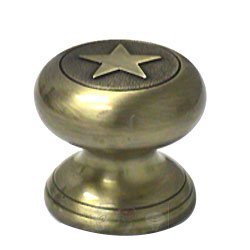 Raised Star Knob Antique Brass