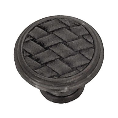 1 1/8" Round Knob in Oil Rubbed Bronze with Black Leather Insert