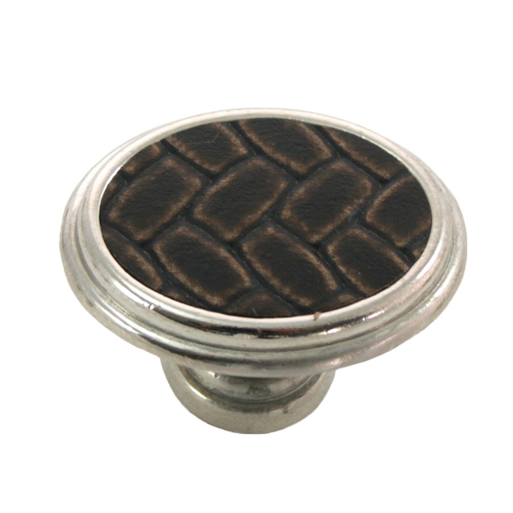 1 5/8" Oval Knob in Polished Nickel with Brown Leather Insert