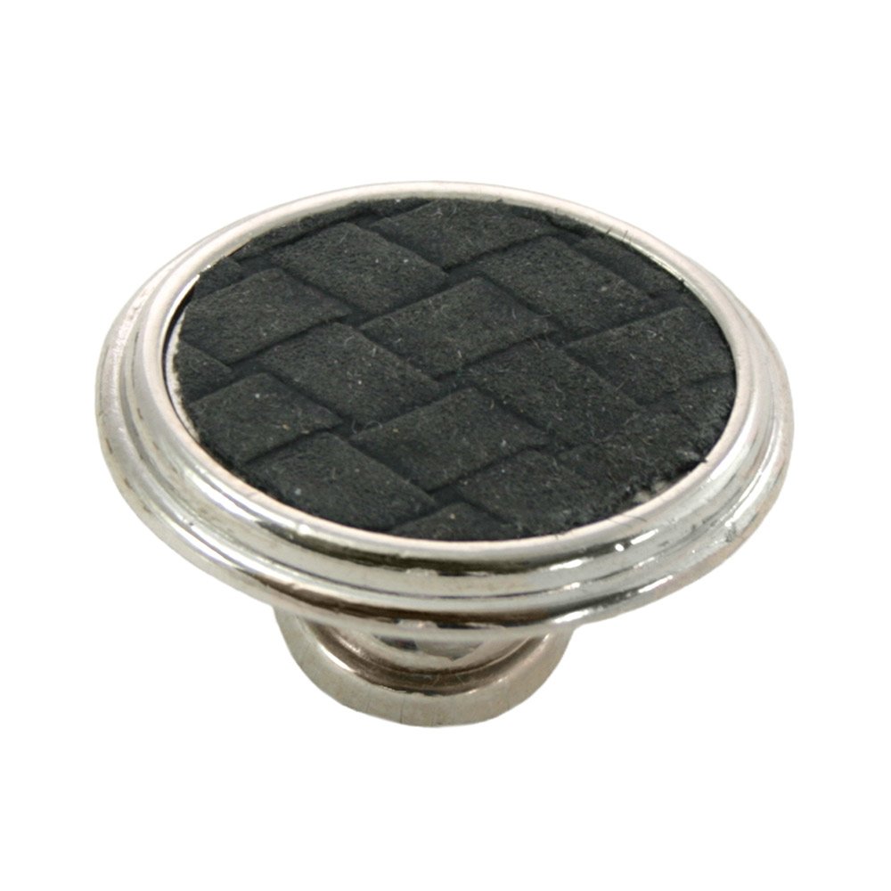 1 5/8" Oval Knob in Polished Nickel with Black Leather Insert