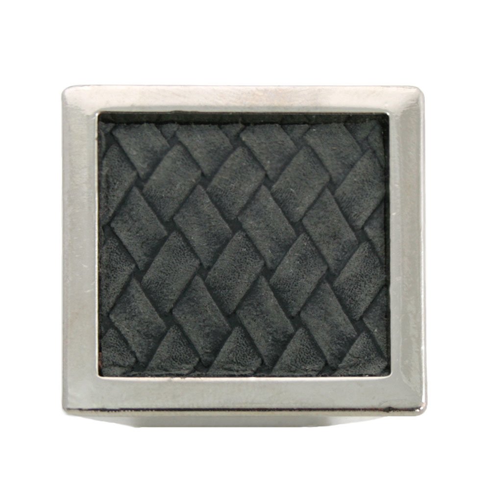 1 5/8" Square Knob in Polished Nickel with Black Leather Insert