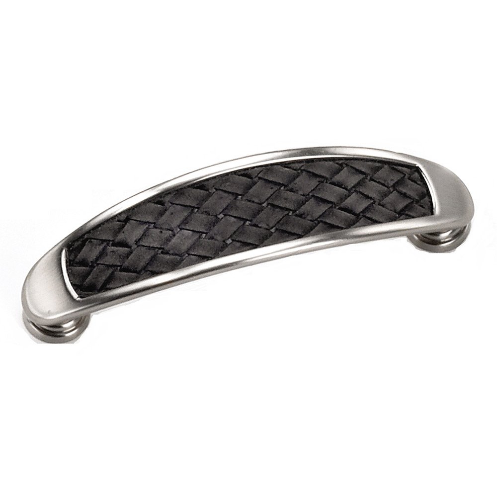 3 1/2" Centers Arch Pull in Satin Nickel with Black Leather Insert