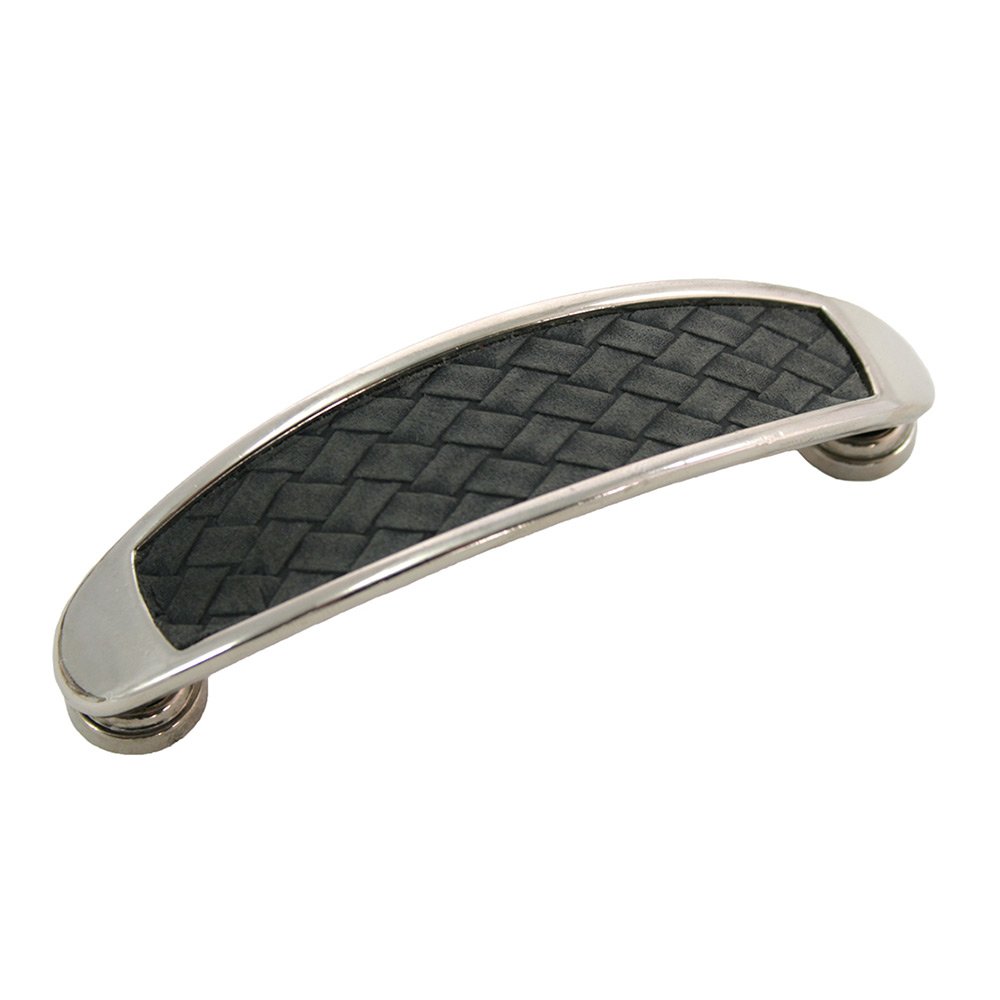 3 1/2" Centers Arch Pull in Polished Nickel with Black Leather Insert