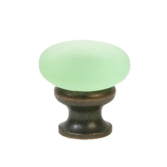 1 1/4" (32mm) Mushroom Glass Knob in Frosted Green/Oil Rubbed Bronze